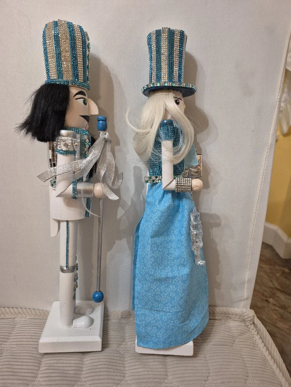 Blue & White Decorative Nutcracker Pair - Teal Accents